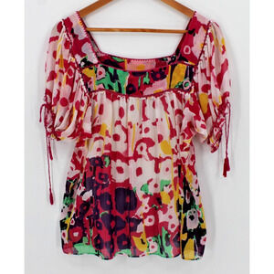 ECI New York Sheer Floral Blouse Boho Bloomcore Cottage Artsy Romantic Size 10